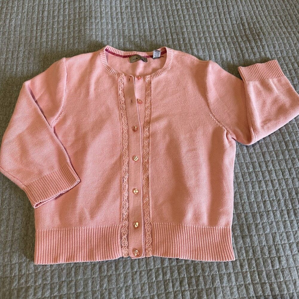 i.e. relaxed Vintage Y2K 100% Cotton Pink Lace Button-Up Cardigan Cottagecore L